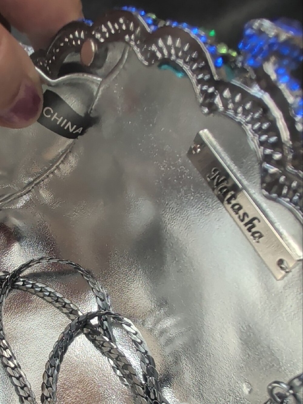 Natasha Couture Blue Peacock Crystal Rhinestone Evening Clutch Minaudière Bag - Picture 4 of 15